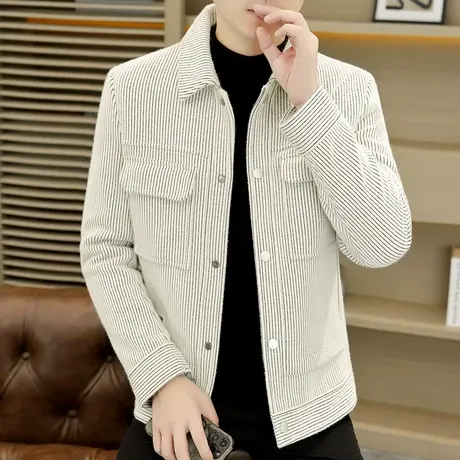 夹克男士潮流休闲翻领工装秋冬季毛呢子短款轻熟风男装加厚款外套商品大图