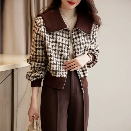 时尚气质休闲上衣短外套2022年秋季新款女士宽松显瘦通勤拉链上衣图片