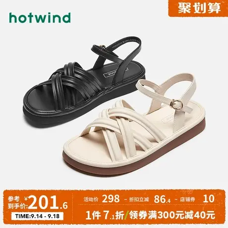 热风2023年夏季新款黑白设计百搭一字带复古罗马凉鞋女士时尚凉鞋图片