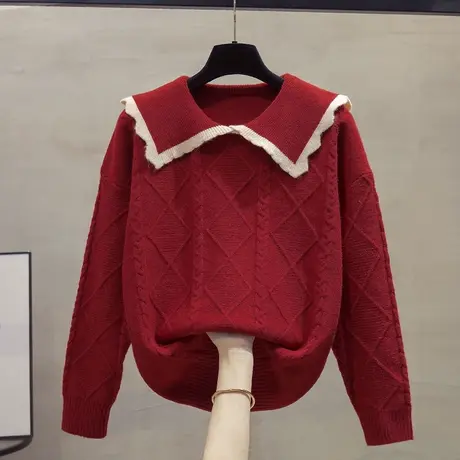 娃娃领毛衣女套头2023秋冬新款宽松针织衫外穿上衣内搭厚打底衫潮商品大图