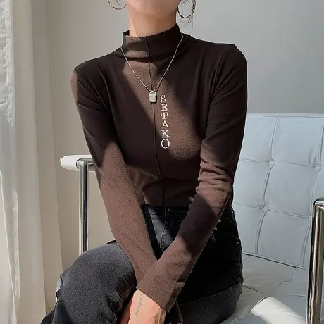 德绒加厚半高领打底衫女秋冬百搭洋气保暖T恤长袖欧货修身上衣潮商品大图
