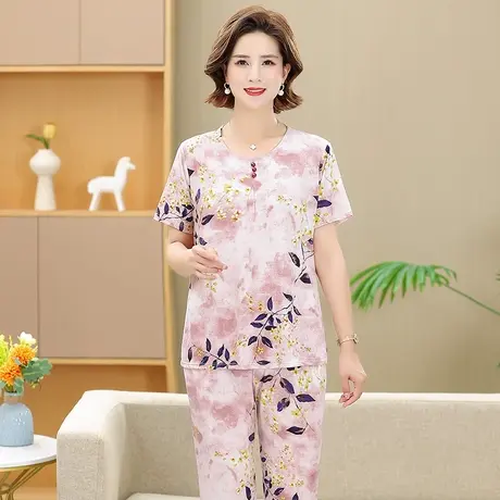 中老年人冰丝女装妈妈夏季新款薄大码老太太奶奶休闲套装母亲衣服商品大图