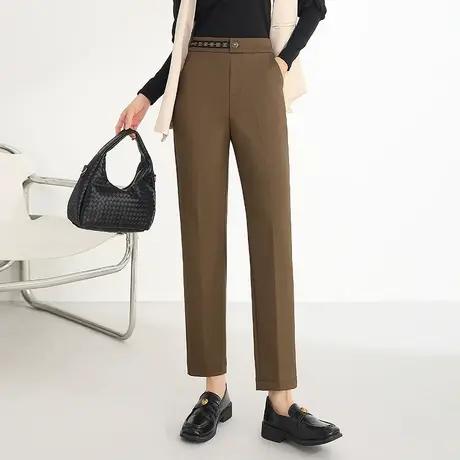 时尚烟管裤女秋季2023新款后松紧高腰显瘦直筒裤通勤百搭休闲长裤商品大图