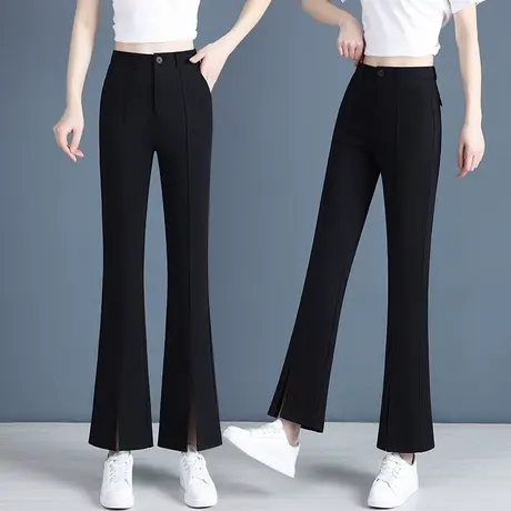 开叉喇叭裤女2023新款春夏高腰显瘦微喇裤小个子大码直筒马蹄裤子图片