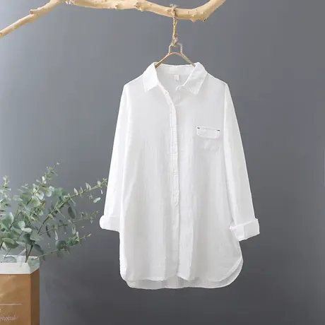 纯棉上衣女文艺长袖宽松打底衫2023年春秋新品白衬衫休闲开衫潮图片