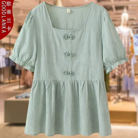 加肥加大码妈妈夏装纯棉t恤女2023新款宽松时尚减龄提花短袖上衣商品大图