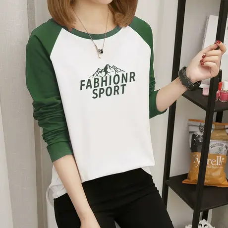 白色t恤女长袖拼接纯棉宽松内搭2022年春季新款ins潮小众设计感商品大图