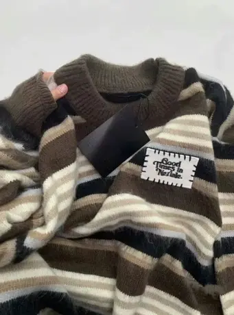 日系复古条纹毛衣女秋冬套头设计感小众宽松慵懒风针织衫上衣外套商品大图