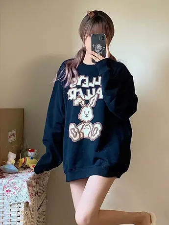 美式复古卫衣女春秋冬宽松ins国潮牌慵懒风oversize无帽套头上衣图片