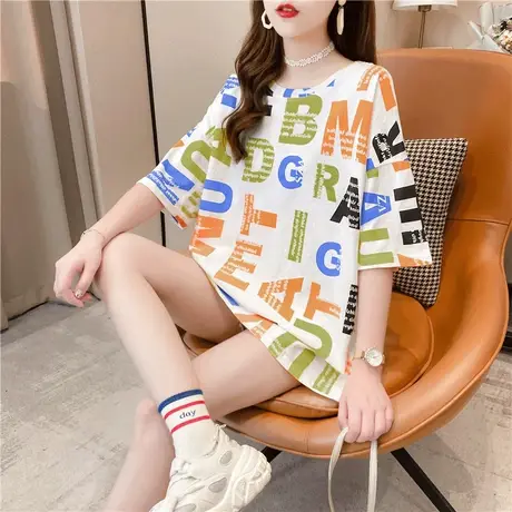 长款打底衫短袖t恤女装夏季2023新款韩版学生宽松百搭半袖上衣ins商品大图
