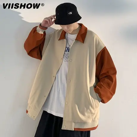 VIISHOW撞色拼接夹克男士美式复古加绒棒球服男潮牌休闲外套上衣图片