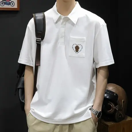 高端polo衫男夏季短袖t恤男士半袖潮牌大码2023新款男装白色体恤商品大图