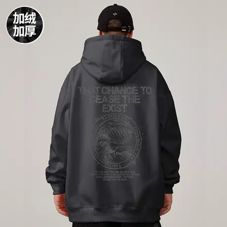 oversize帽衫ins胖子宽松加肥加大连帽卫衣男2023秋冬季加绒加厚商品大图