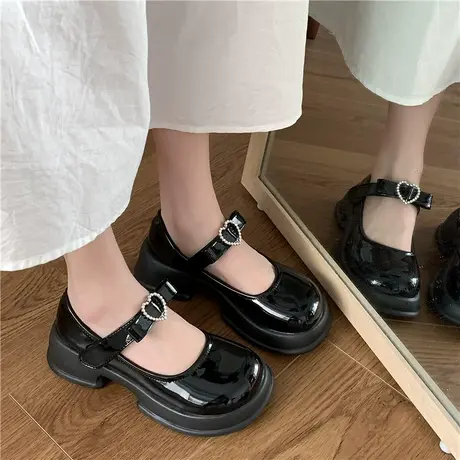 白色粗跟高跟鞋皮鞋女学生2023年夏季新款法式配裙子玛丽珍鞋单鞋图片