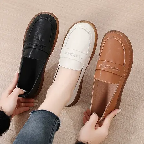 老北京皮鞋女中老年真皮单鞋春季大码41妈妈豆豆鞋软皮软底休闲鞋图片
