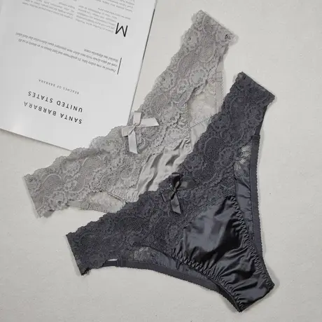 新款网纱蕾丝丁字裤女式三角内裤低腰性感镂空绸缎亮光闪舒适图片