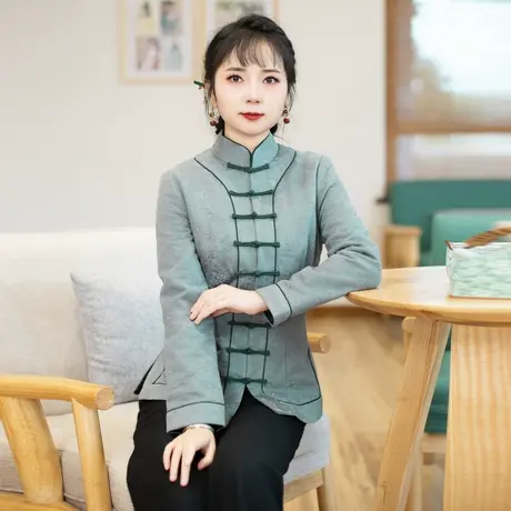 筠雅唐装女冬棉袄加厚保暖旗袍棉衣棉服改良茶服女中式女装23J655商品大图