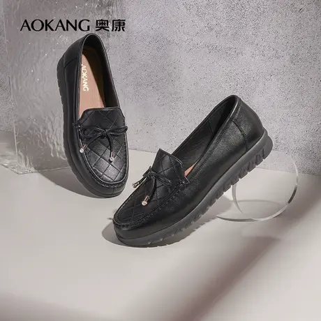 【门店发货】奥康女鞋 2022秋新款休闲单鞋乐福鞋妈妈鞋舒适平底图片