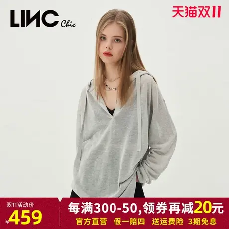 LINC金羽杰2023秋季新款轻薄透连帽宽松罩衫针织衫女S232SW158Y商品大图