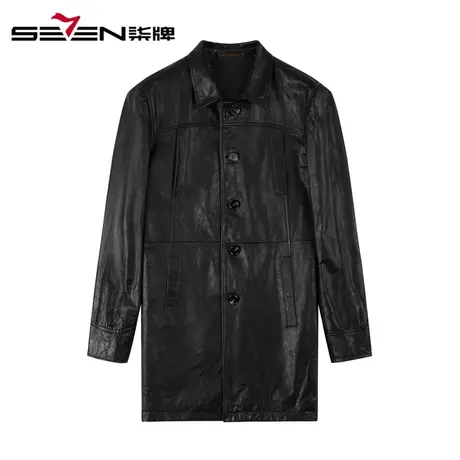 柒牌男装2020秋冬新款复古男士真皮大衣潮流青年翻领中长款外套图片