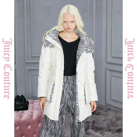 Juicy Couture橘滋2023新款动物系列斑马纹连帽女品牌羽绒服反季商品大图