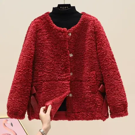 2023冬季韩版羊羔毛上衣宽松两侧蝴蝶结皮毛一体外套女显瘦羊剪绒图片