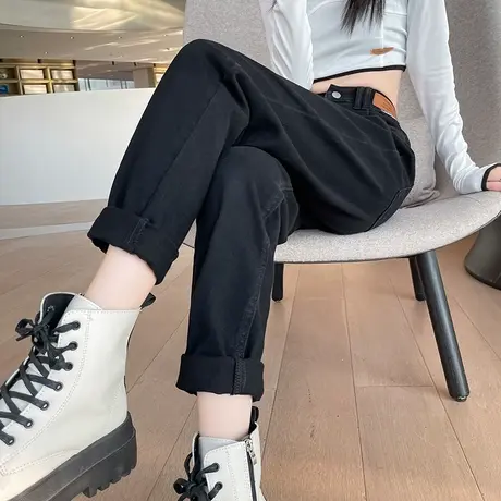 黑色牛仔裤女2023年春秋款宽松小个子显瘦高腰复古哈伦老爹萝卜裤商品大图