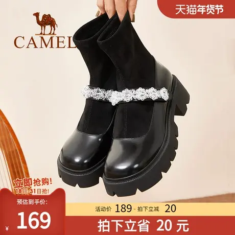 骆驼女鞋 2022秋季新款学院风JK靴百搭套筒袜靴弹力短筒时尚女靴商品大图