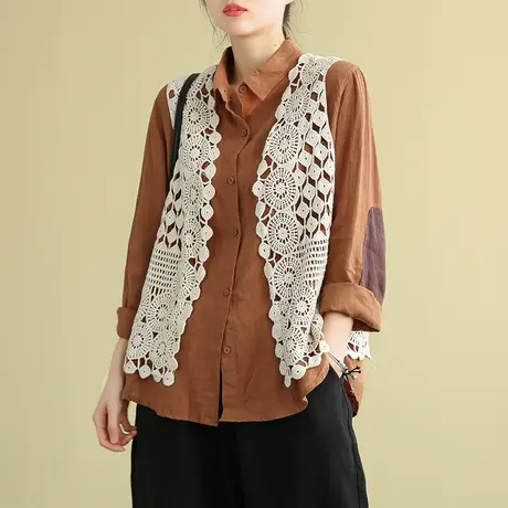 DZA文艺全棉镂空马甲女士背心马夹宽松2022秋季新款针织开衫上衣图片