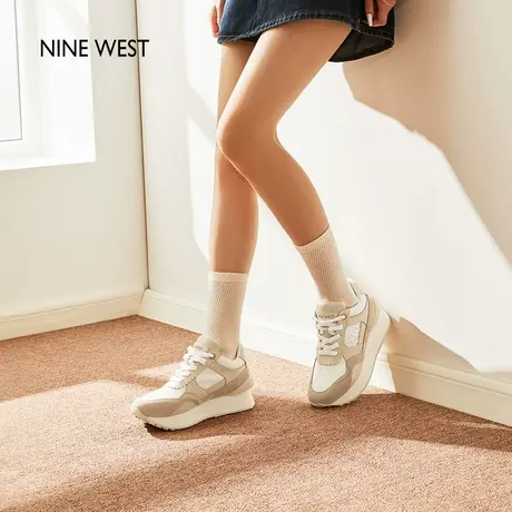 Nine West/玖熙厚底休闲鞋女2025新款夏季蕾丝反绒拼接运动鞋轻便商品大图