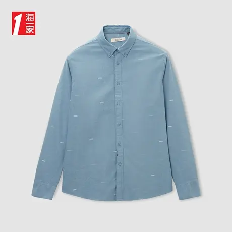 海一家宽松休闲长衬2023秋季新款牛津纺亲肤棉印花长袖衬衫男商品大图
