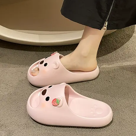 可爱草莓小海狸凉拖鞋女2025夏季新款居家室内防滑厚底一字拖外穿商品大图