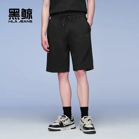 海澜之家旗下黑鲸宽松直筒休闲中裤男25夏季新品松紧裤腰裤男短裤商品大图