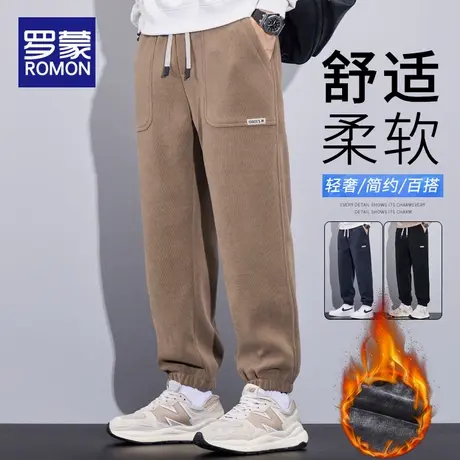 罗蒙加绒加厚卫裤男士秋冬季2025新款宽松束脚潮牌休闲运动长裤子商品大图