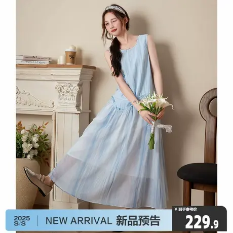 唐狮2025夏季新款无袖连衣裙女长裙仙女裙不规则拼接气质淑女少女图片