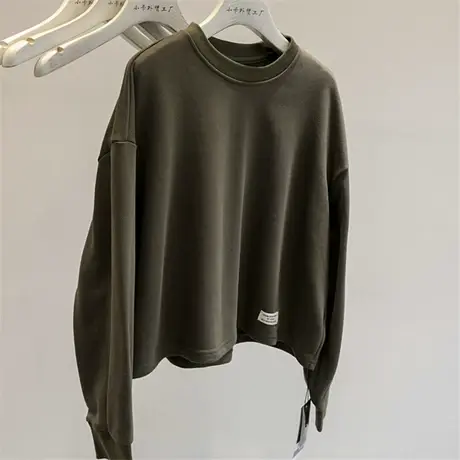 极简天花板~简约纯色小个子短款圆领长袖卫衣女宽松百搭上衣商品大图