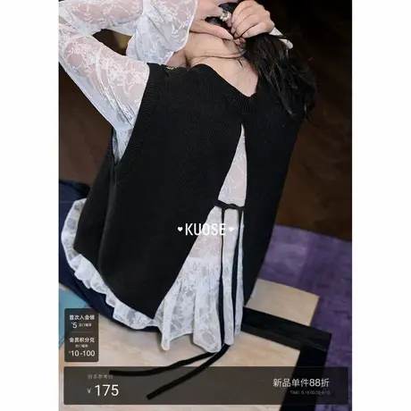 阔色黑色针织马甲背心无袖女2025秋季新款外搭叠穿开叉毛衣上衣春商品大图