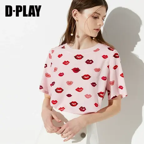 DPLAY德帕拉2019夏季新款时尚圆领印花红唇气质休闲宽松短袖T恤商品大图