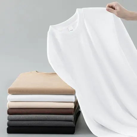 圆领长袖t恤男纯色白色上衣服秋冬保暖德绒内搭打底衫双面绒体恤商品大图