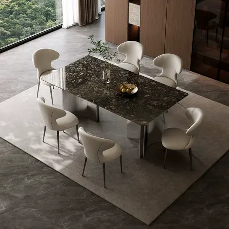 全友家居新款意式极简天然奢石餐桌家用高端长方形吃饭桌子商品大图