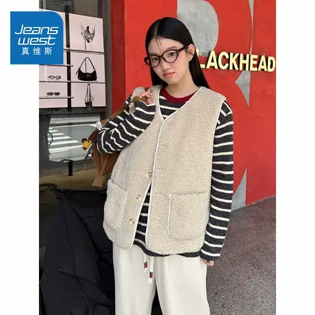 NOE真维斯两面穿马甲女款秋冬季2025新款青少年宽松加绒上衣女图片