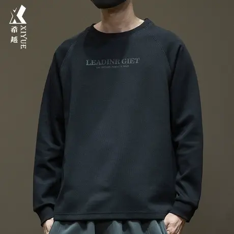希越华夫格拼接休闲卫衣男秋季宽松大码340g重磅ins百搭打底衫潮商品大图