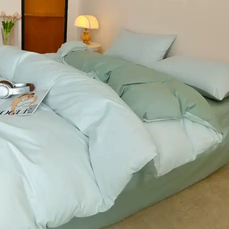 恒源祥新款A类全棉加密四件套纯色双拼件套床单床笠款秋冬三件套商品大图