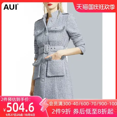 aui欧美风毛呢外套女中长款2023秋冬新款欧洲站气质加厚呢子大衣商品大图