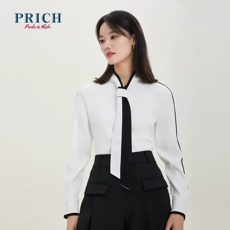 PRICH【直播专享】衬衫新款飘带别致撞色百搭合体版型上衣女图片