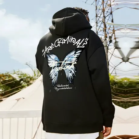 nuthink美式复古蝴蝶连帽卫衣 潮牌男中性风潮流宽松大码冬季外套商品大图