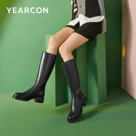 意尔康女鞋2023秋冬新款牛皮长靴不过膝全皮高筒骑士靴显瘦小个子图片