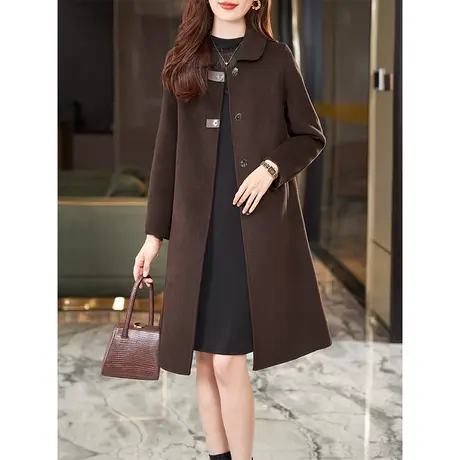 宝诗黎翻领宽松呢子大衣2024春季新款中长高级感羊毛毛呢外套女商品大图