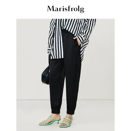 【商场同款】玛丝菲尔2023年夏季新款黑色醋纤直筒休闲裤束脚裤商品大图
