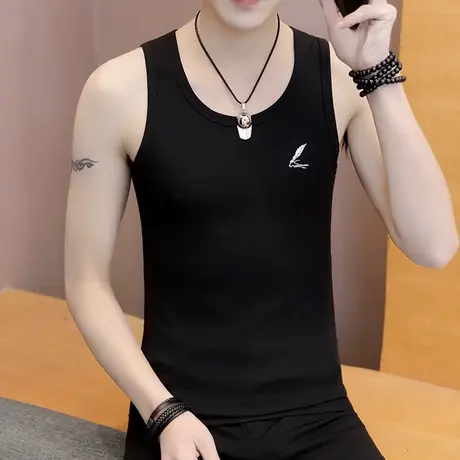 男士夏天背心运动衣服青年纯色百搭无袖潮牌t恤韩版紧身纯棉小衫商品大图